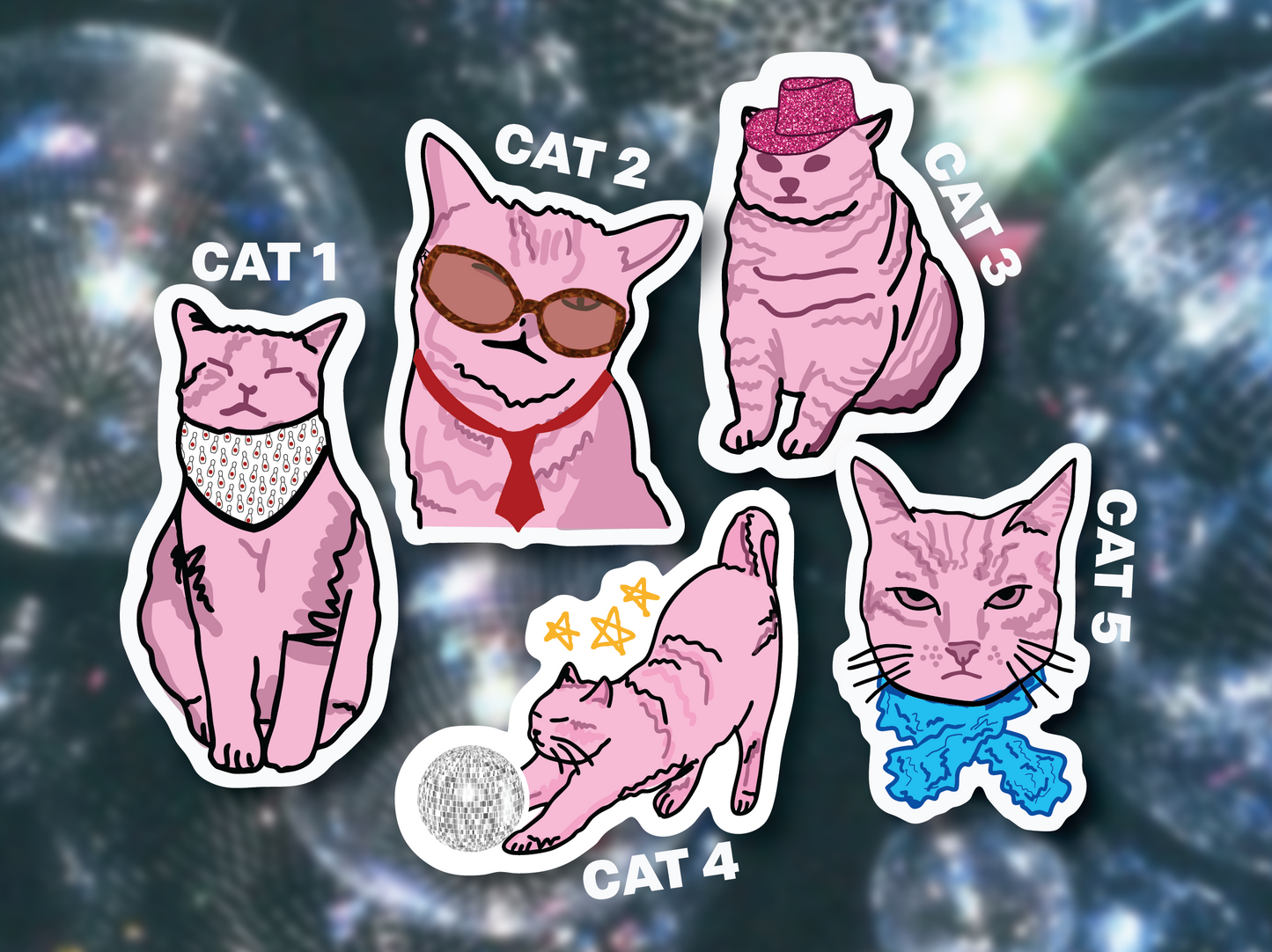 Disco Cats Glossy Stickers