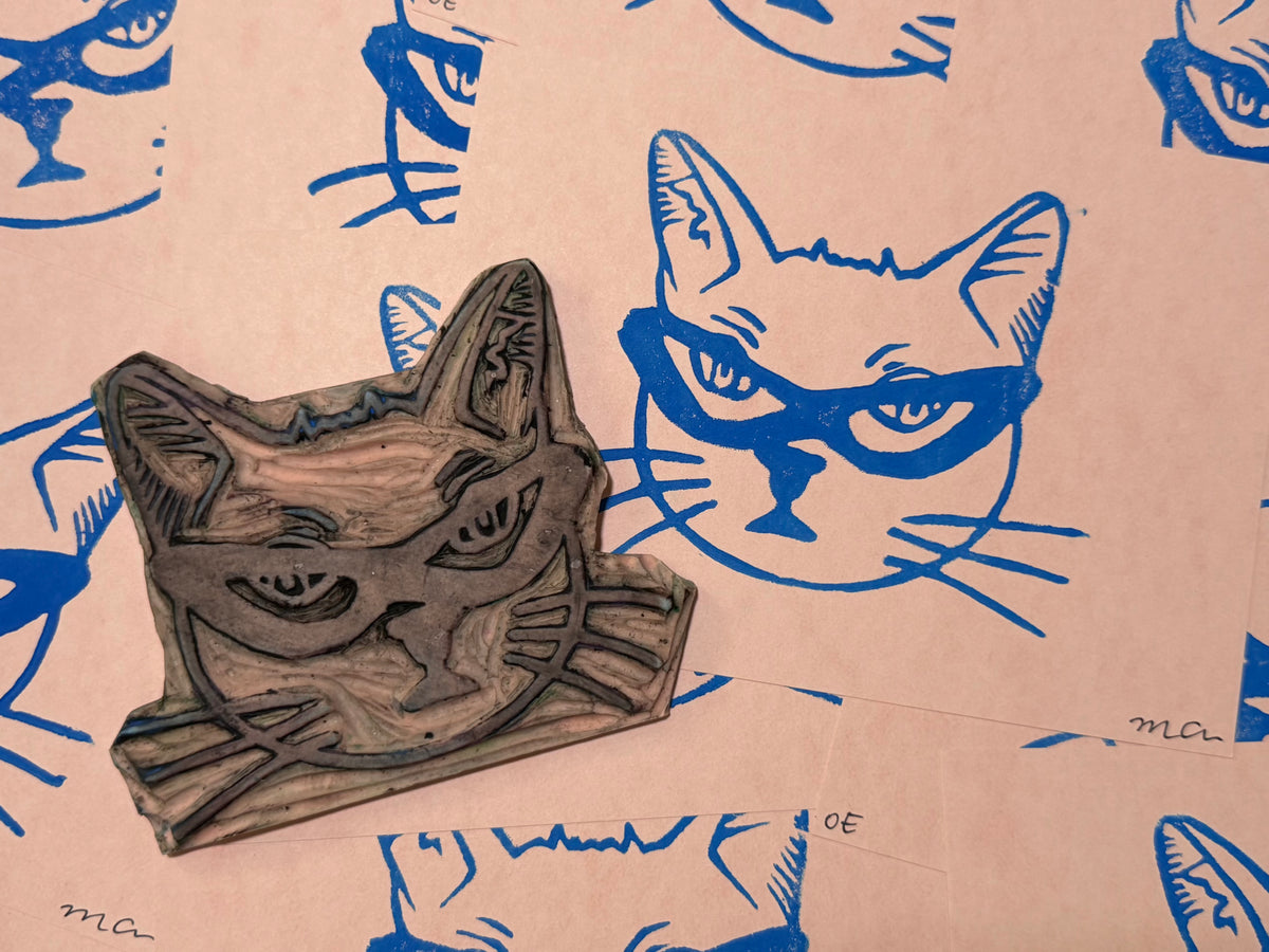 Greg the Cat Linoleum Block Print