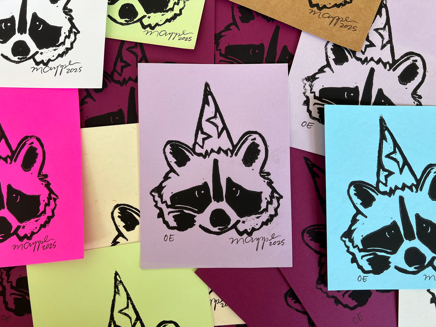 'Wizard' Raccoon Linoleum Block Print