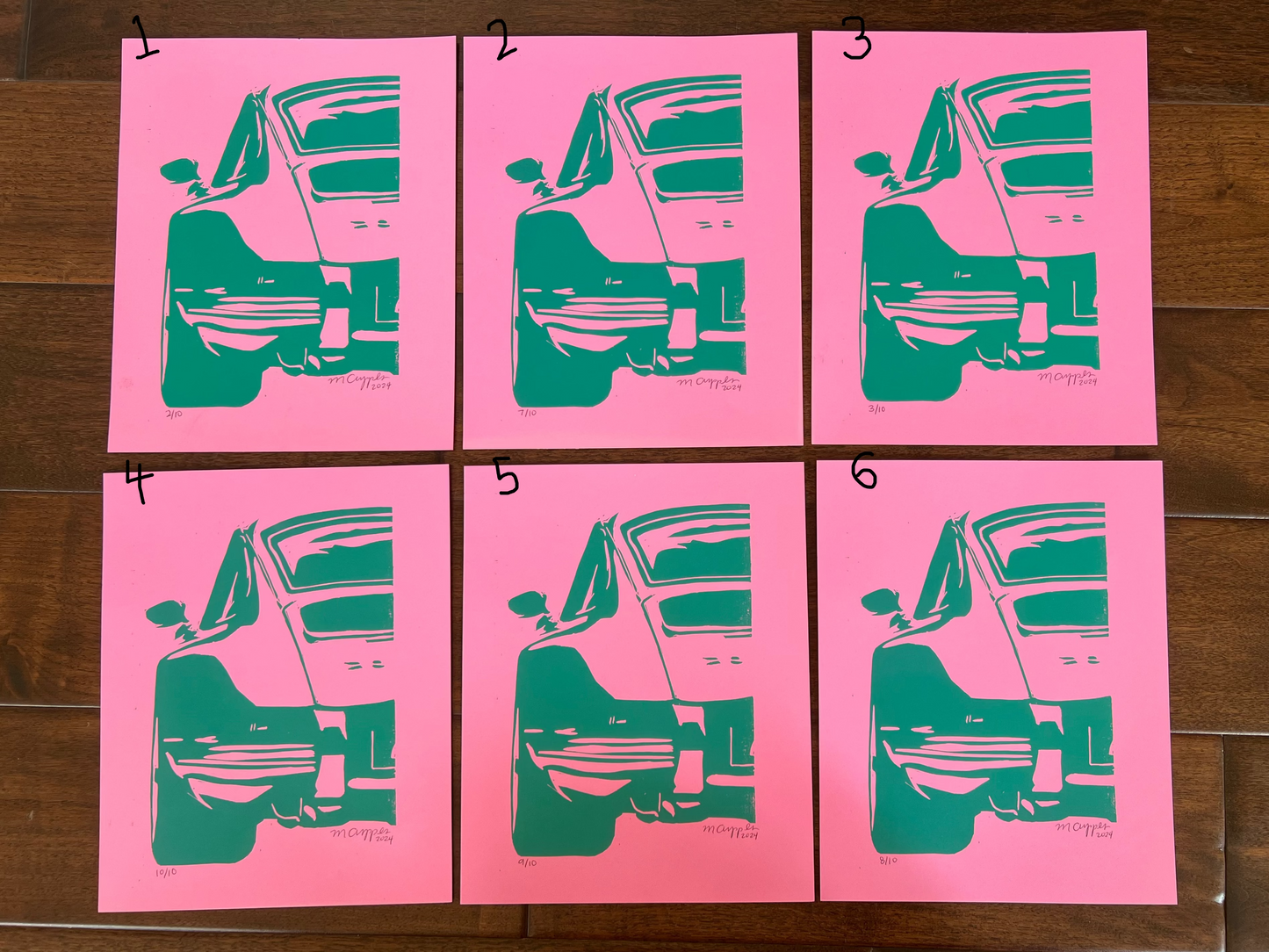 '911' Car Linoleum Block Print