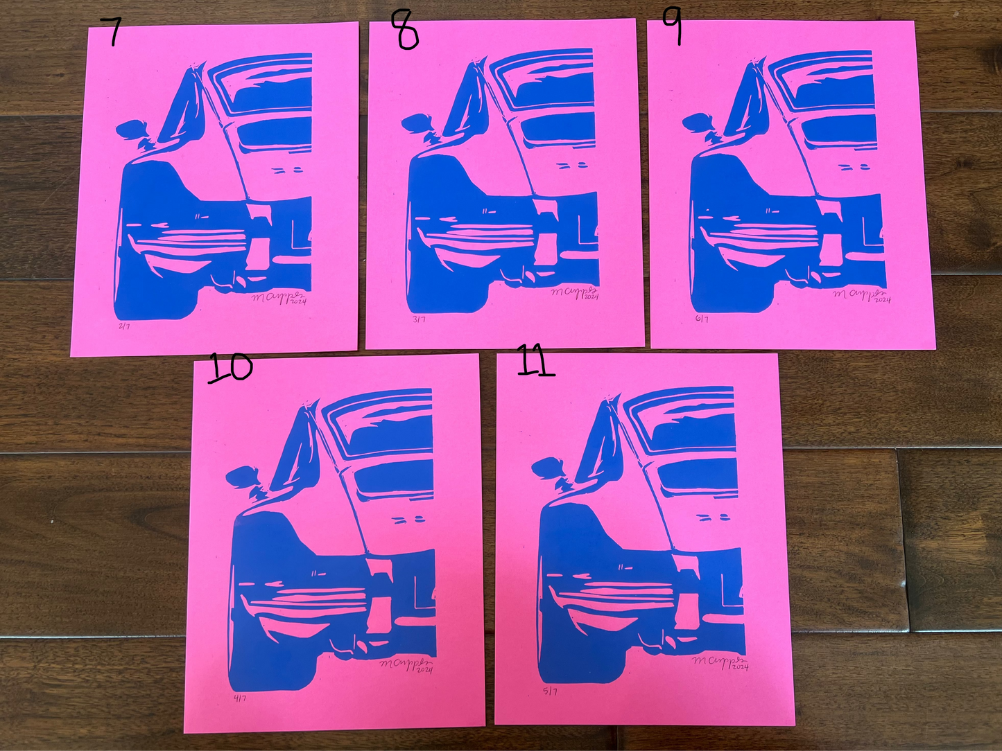 '911' Car Linoleum Block Print
