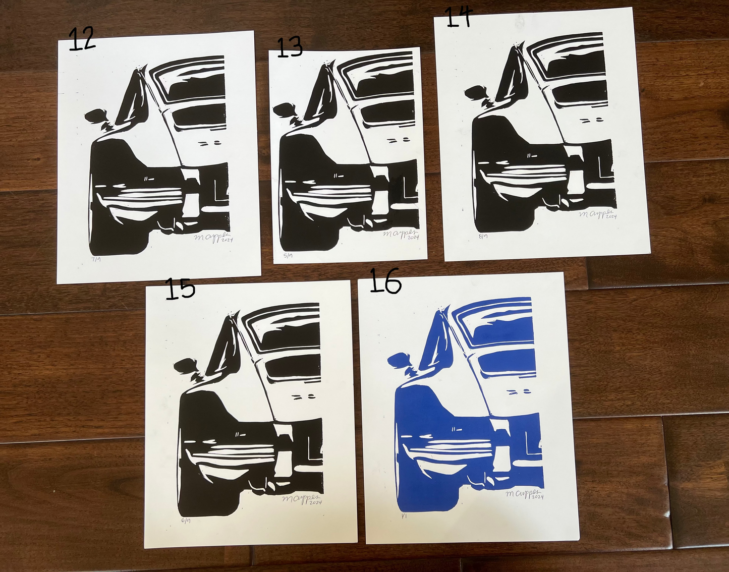 '911' Car Linoleum Block Print
