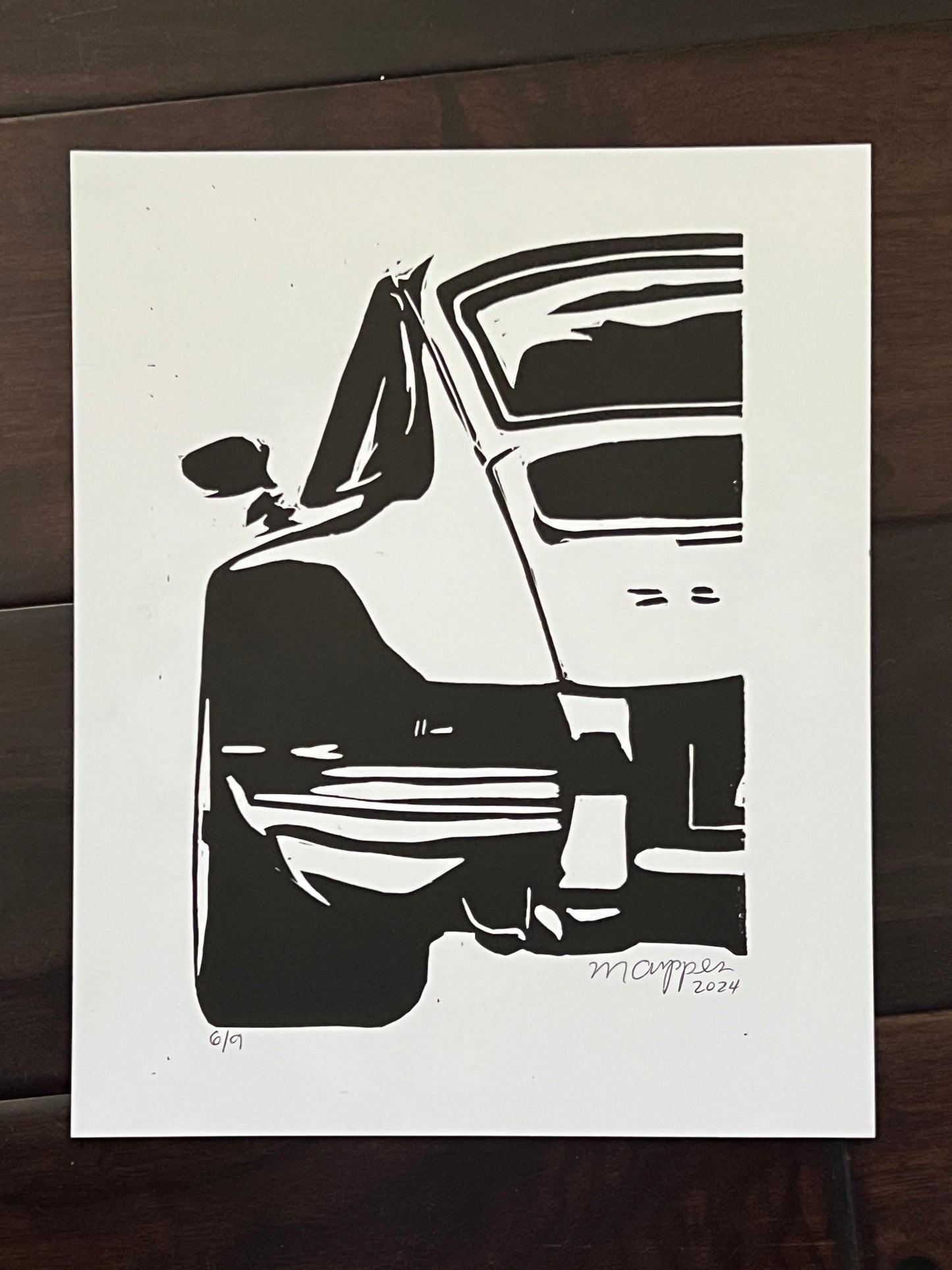 Car Linoleum Block Print