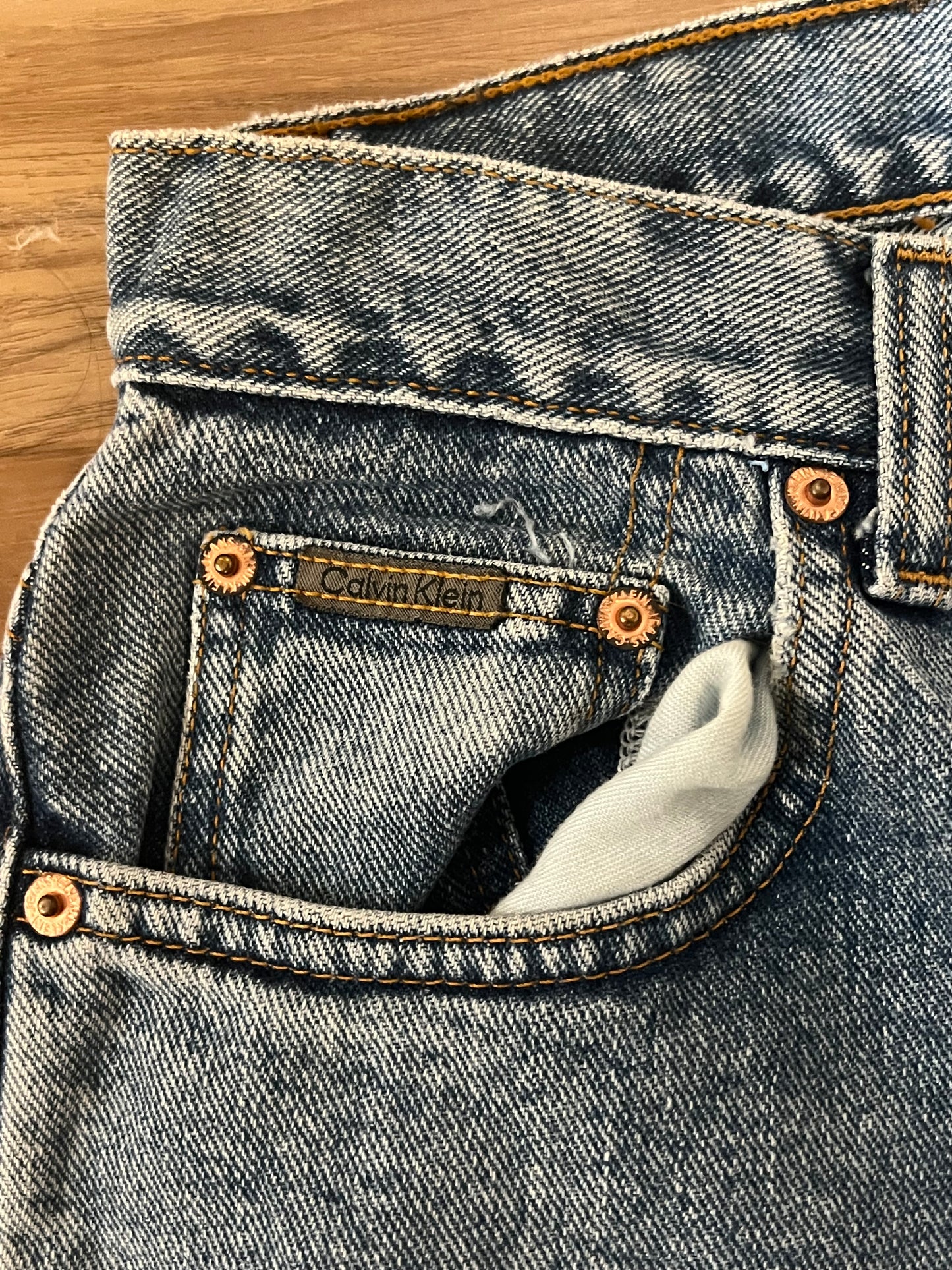 Reworked Calvin Klein Jeans: Handprinted Car Linoleum Block