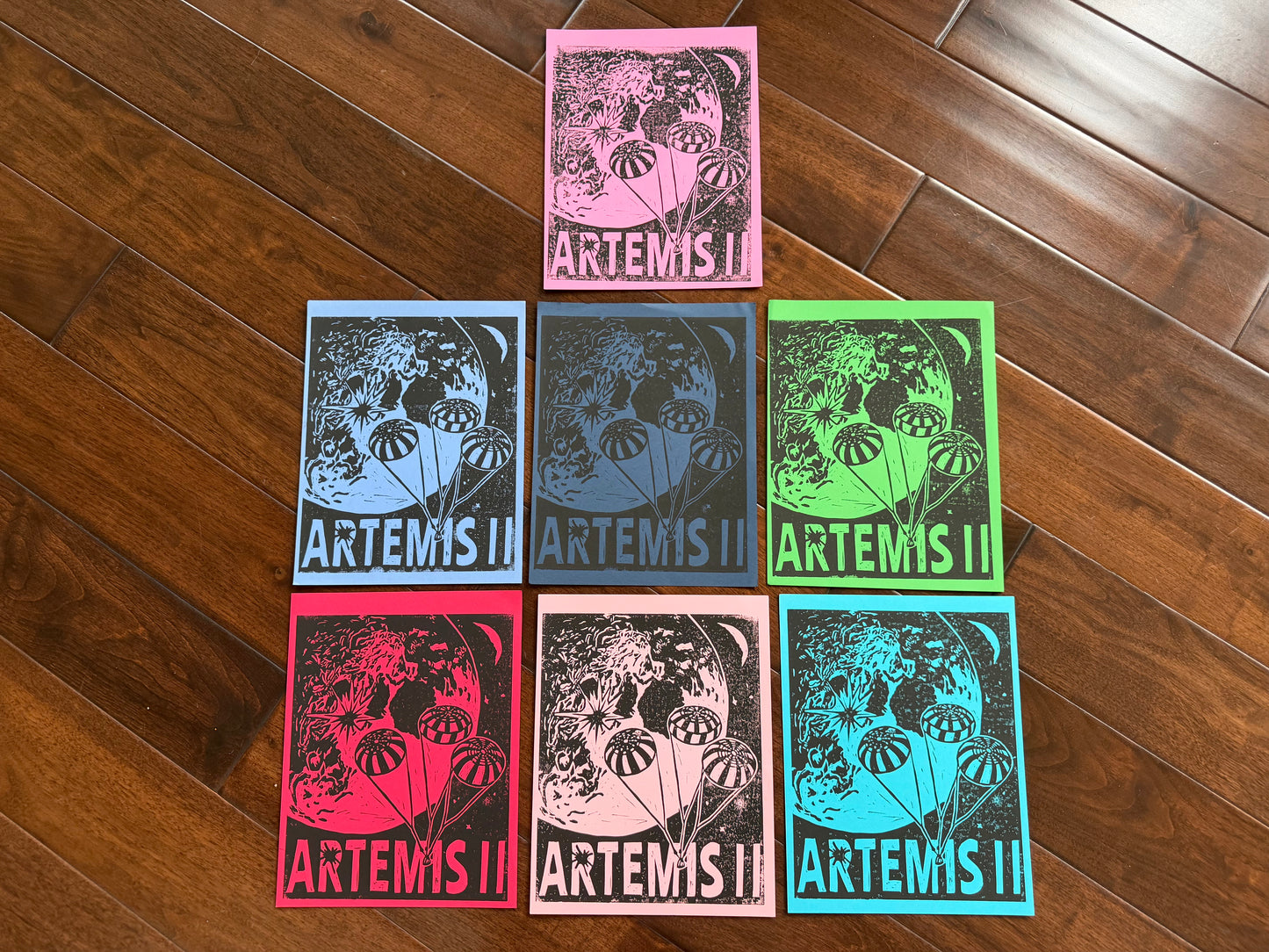 Artemis II Moon Space Exhibition Linoleum Block Print