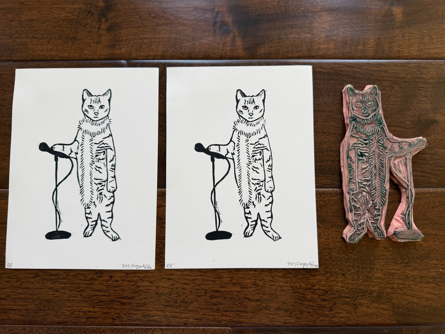 Boa Cat Linoleum Block Print