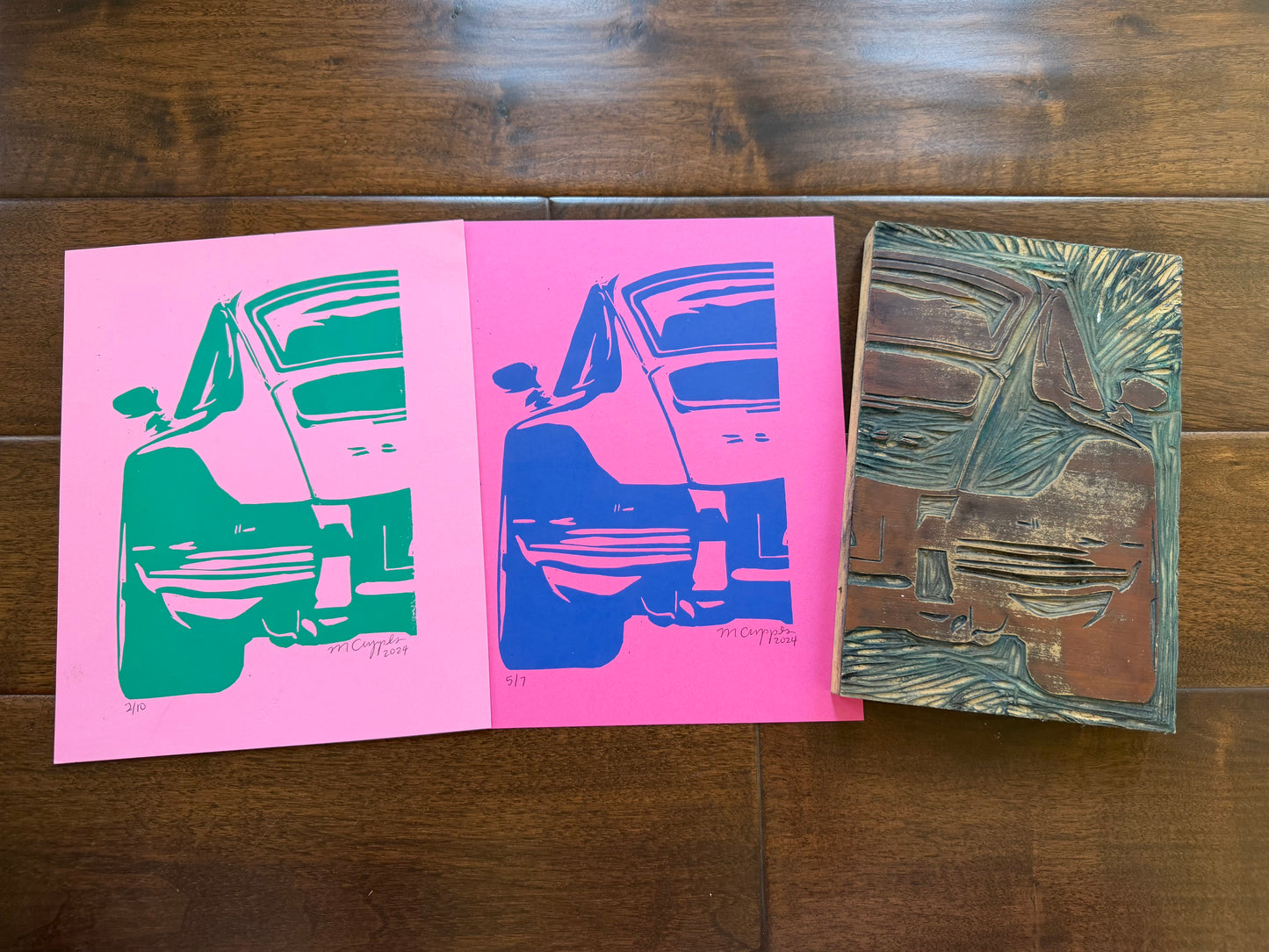 "911" Sports Car Linoleum Block Print