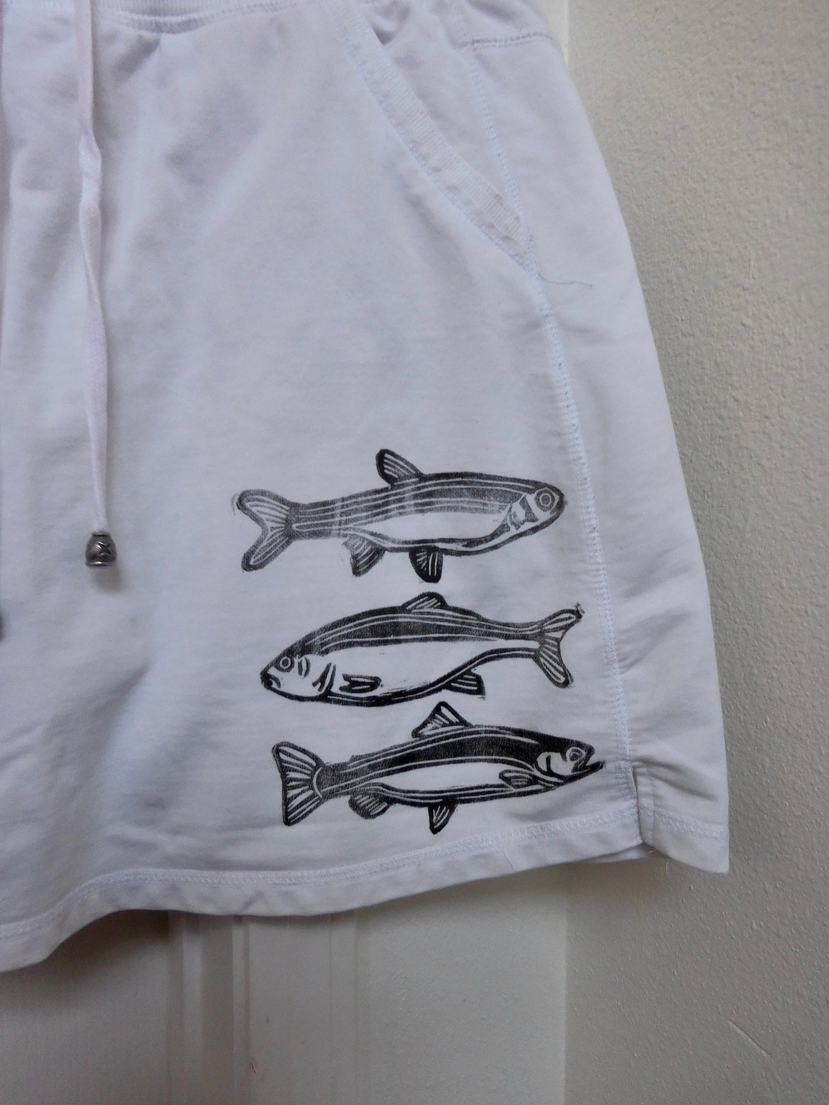Fish Linoleum Block Print White Mini Skirt