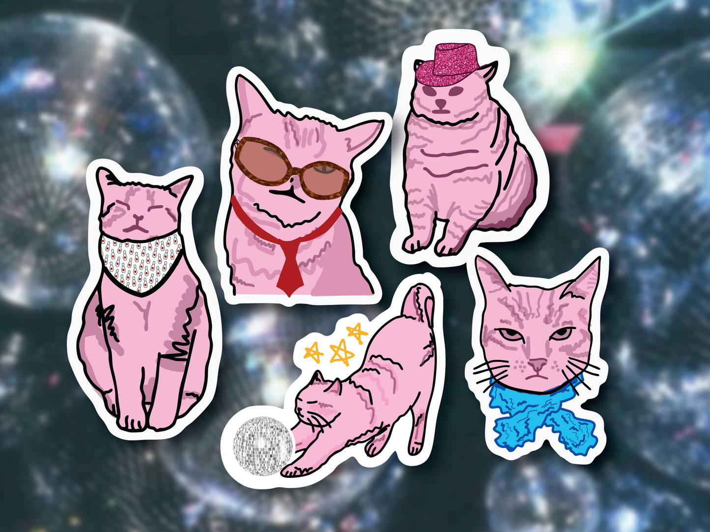 Disco Cats Glossy Stickers