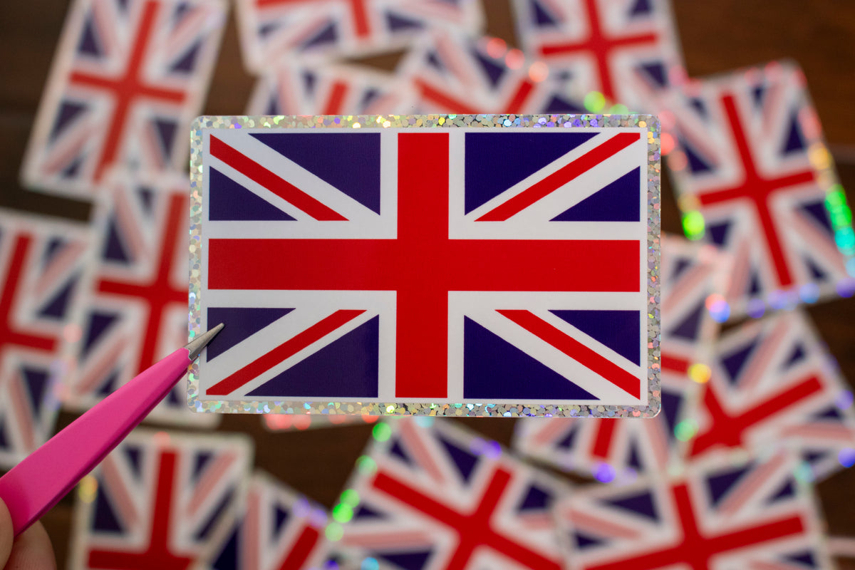 Union Jack United Kingdom Flag Holographic Glitter Sticker