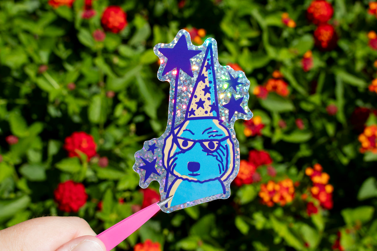 Wizard Dog Gitter Holographic Glossy Sticker