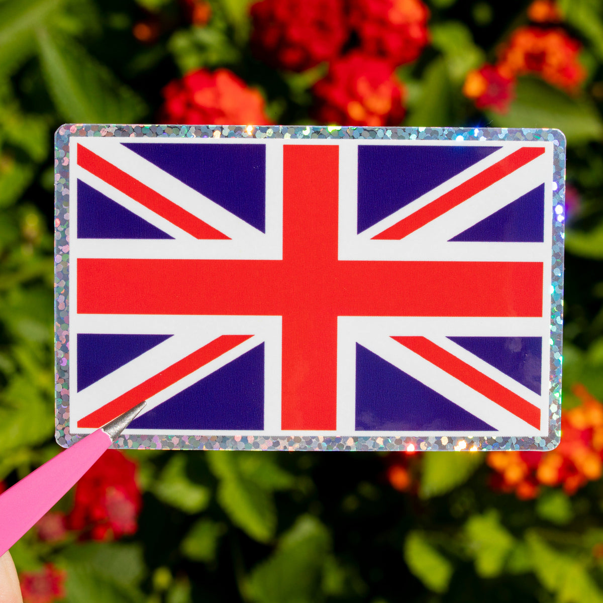 Union Jack United Kingdom Flag Holographic Glitter Sticker
