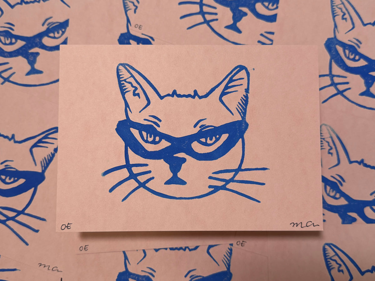 Greg the Cat Linoleum Block Print
