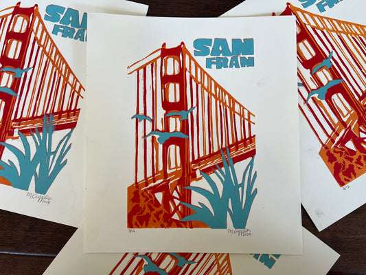 'Golden' Reduction Linoleum Block Print
