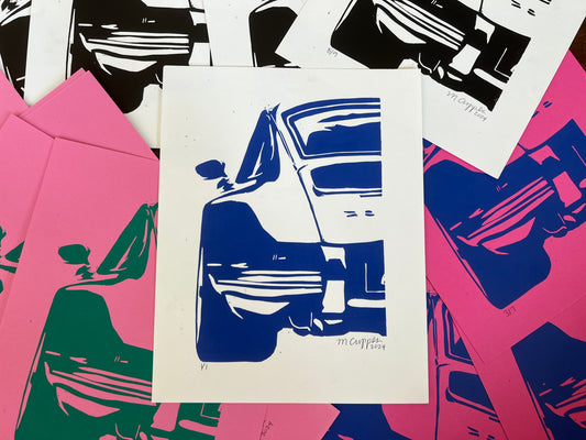'911' Car Linoleum Block Print