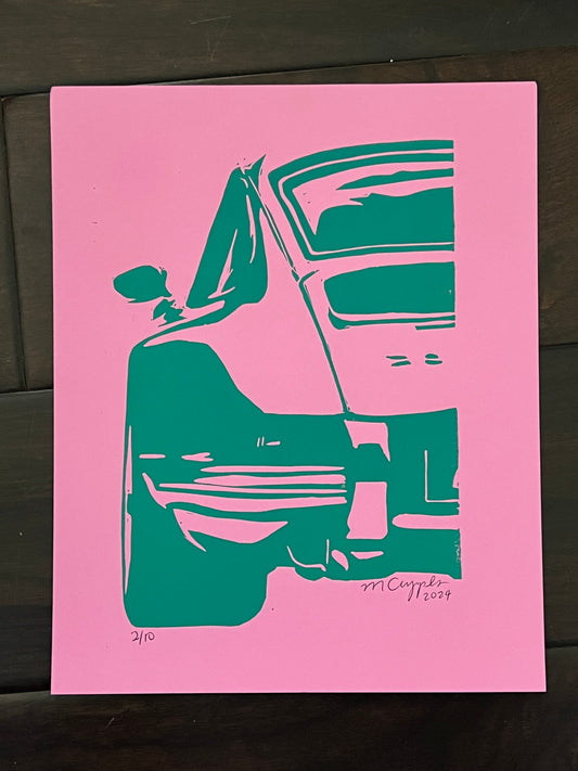 Car Linoleum Block Print