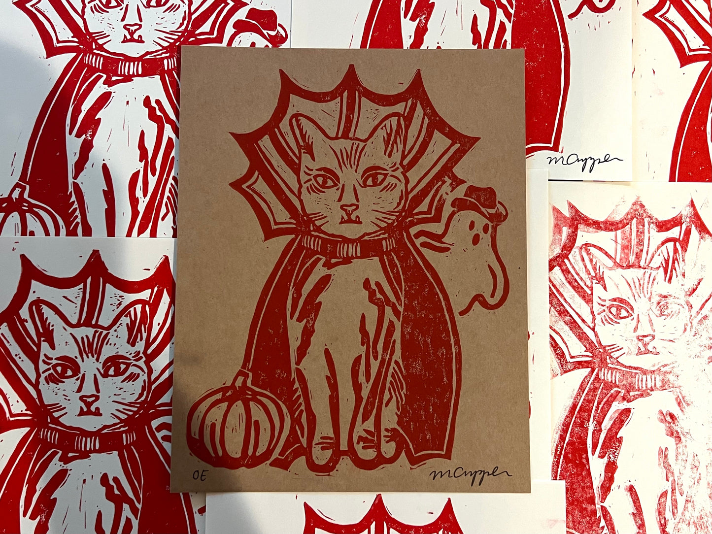 'Vampire Greg' Linoleum Block Print