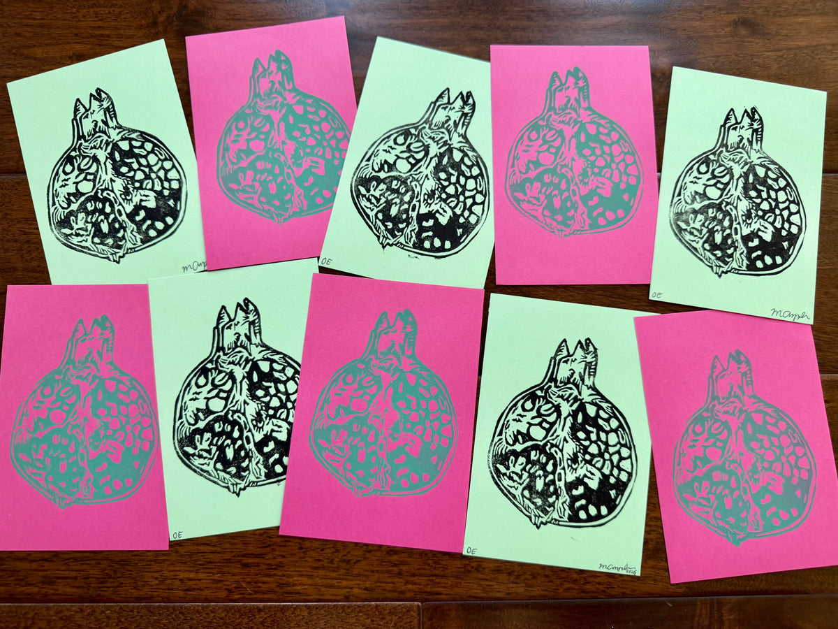 "Pomegranate Blues" Linoleum Block Print