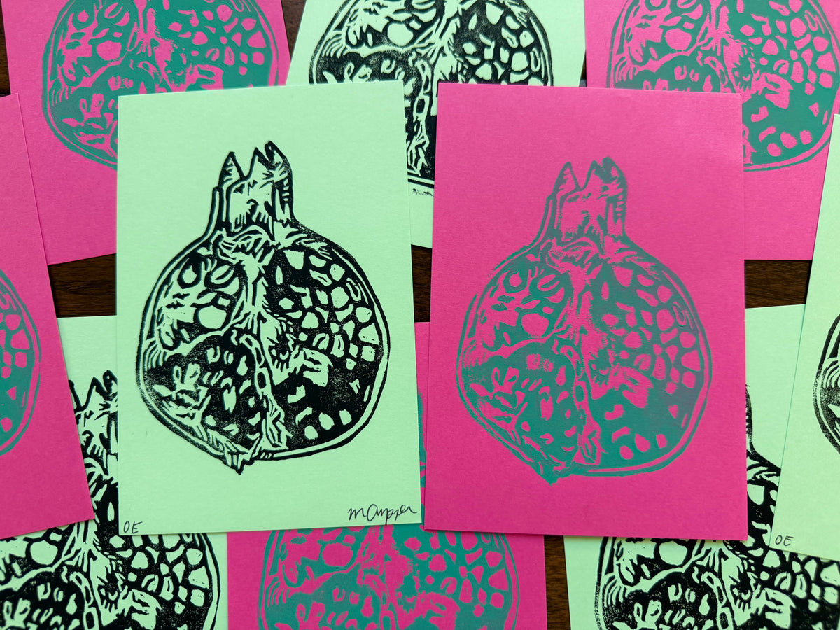 "Pomegranate Blues" Linoleum Block Print