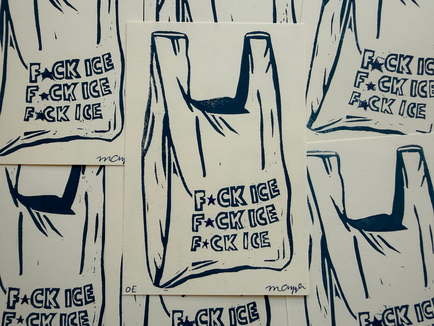 Fuck Ice Linoleum Block Print