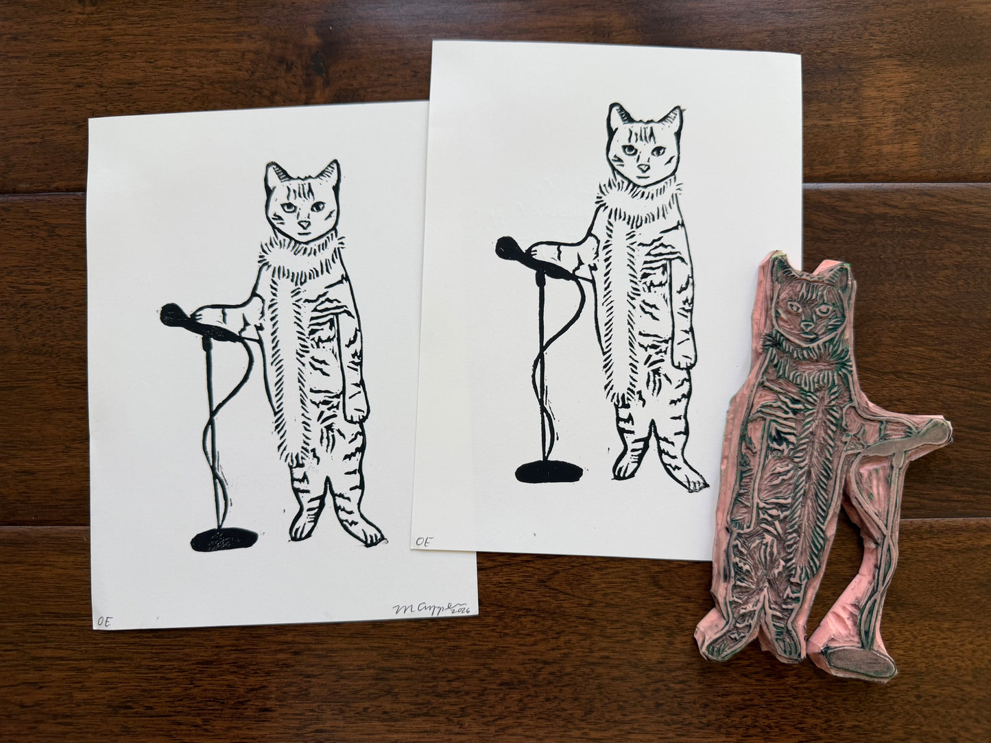 Boa Cat Linoleum Block Print