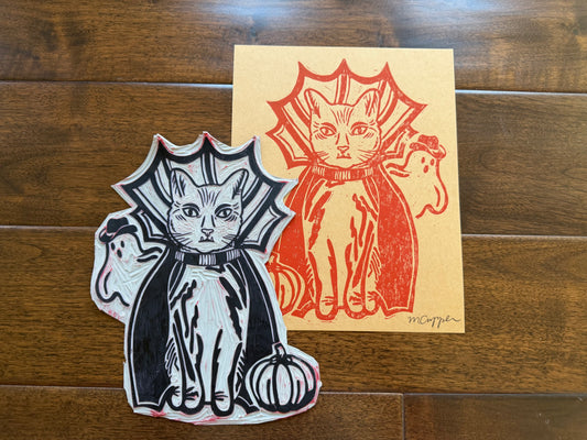 "Vampire Greg" Linoleum Block Print