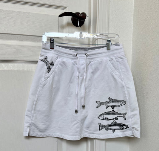 Fish Linoleum Block Print White Mini Skirt