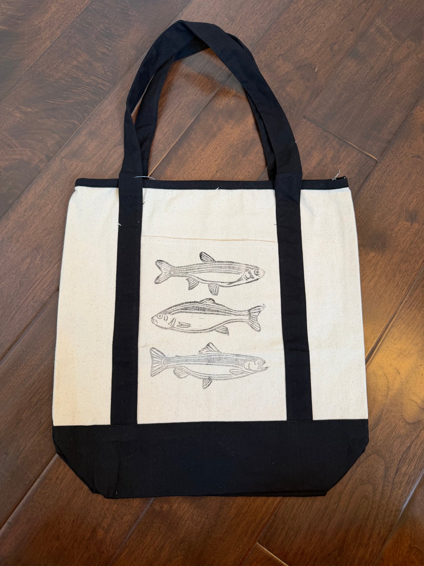 Fish Linoleum Block Printed Canvas Tote Bag