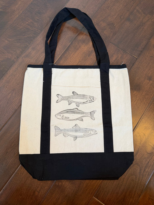 Fish Linoleum Block Printed Canvas Tote Bag