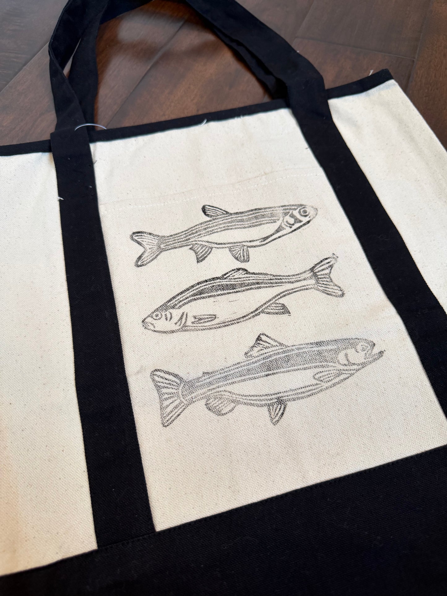 Fish Linoleum Block Printed Canvas Tote Bag