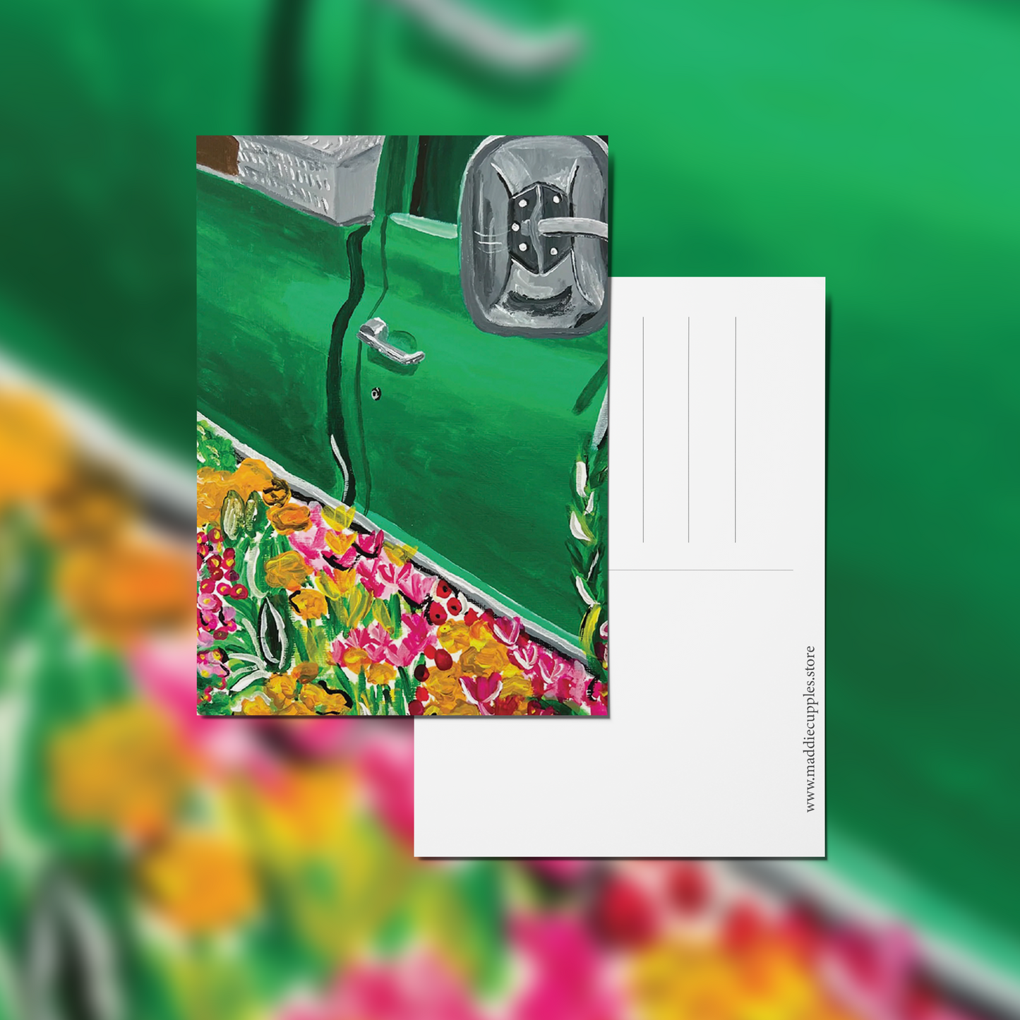 "Main Street Flower Truck" Acrylic Painting Art Postcard