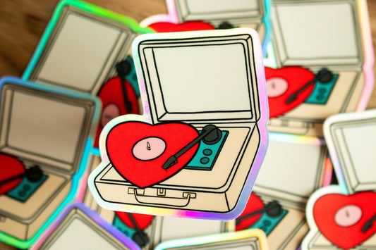 Heart Vinyl Record Glossy Holographic Sticker