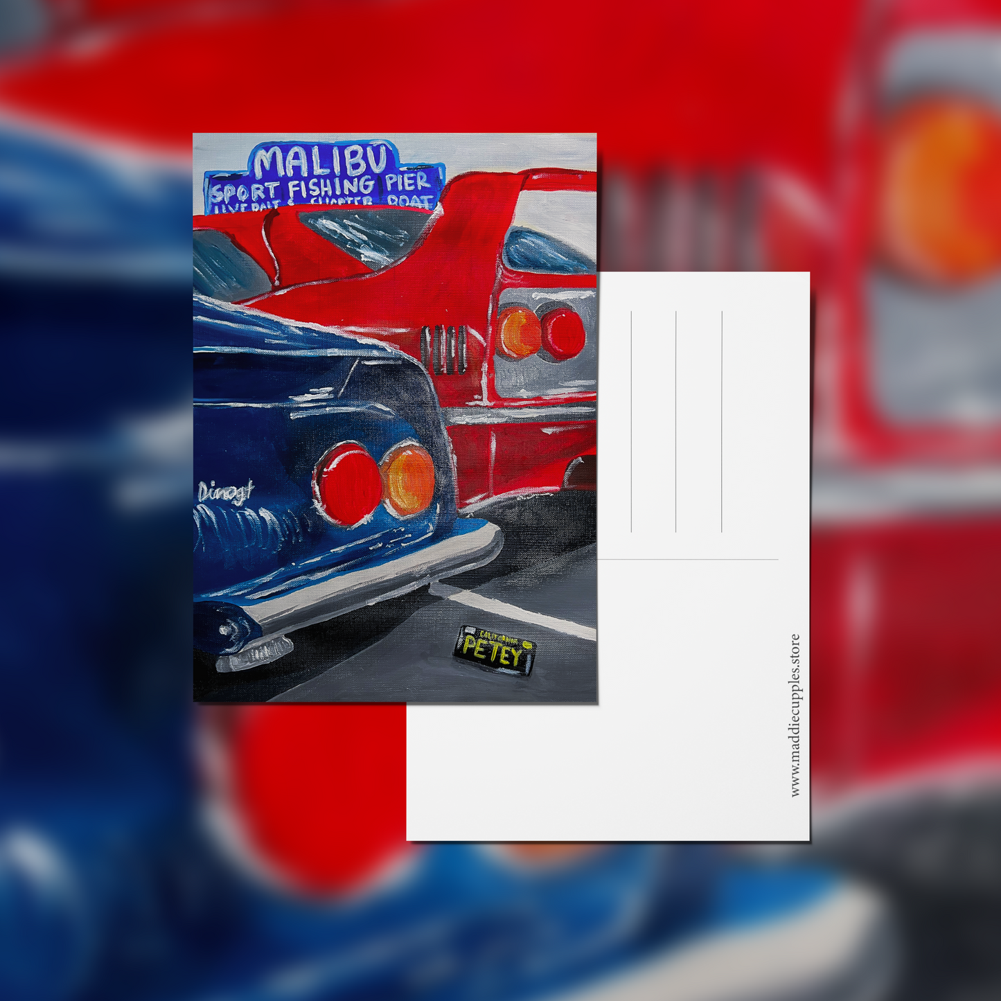 "Malibu Cars" Acrylic Painting Art Postcard