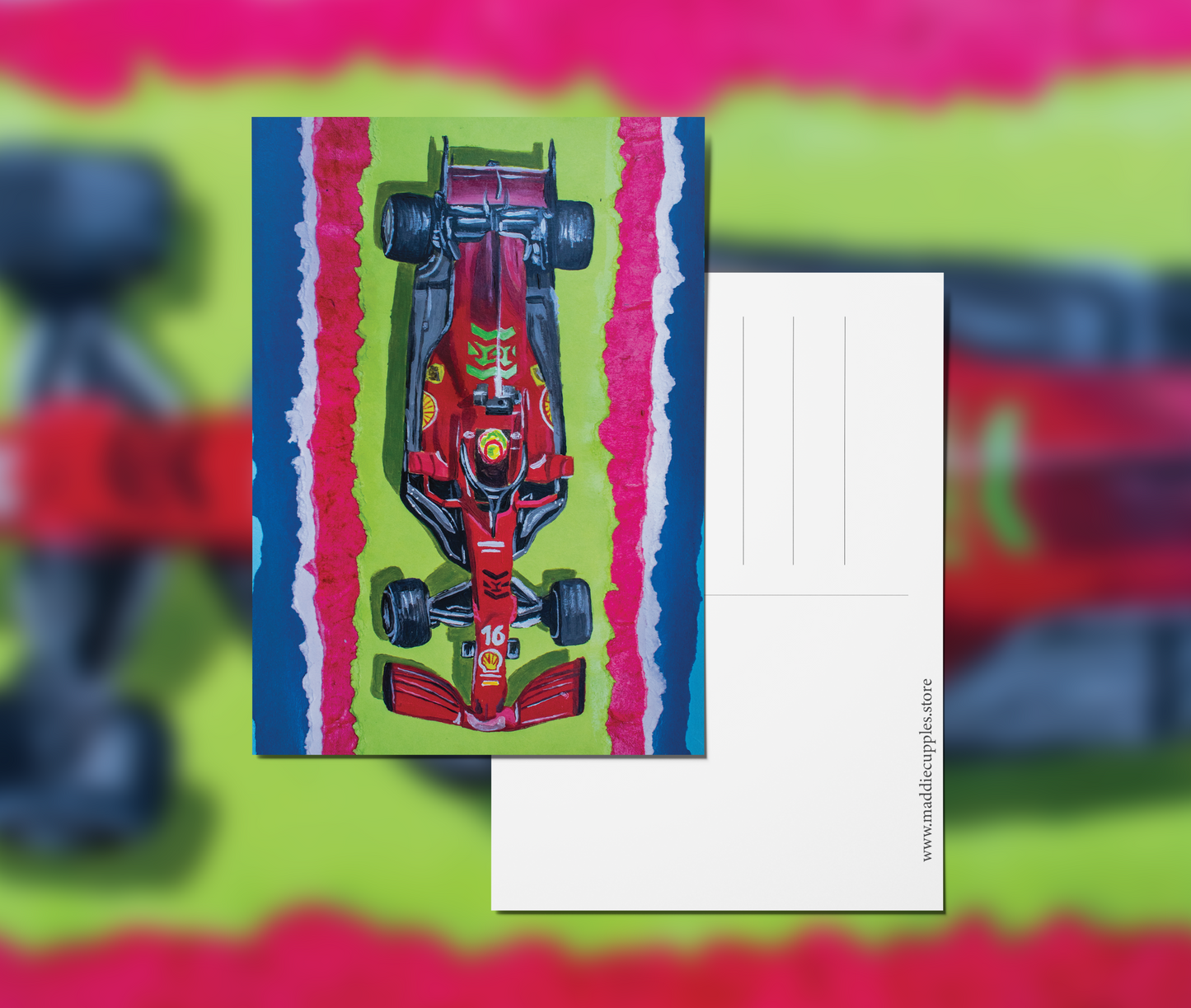 "Pit Lane" Acrylic Painting Art Postcard